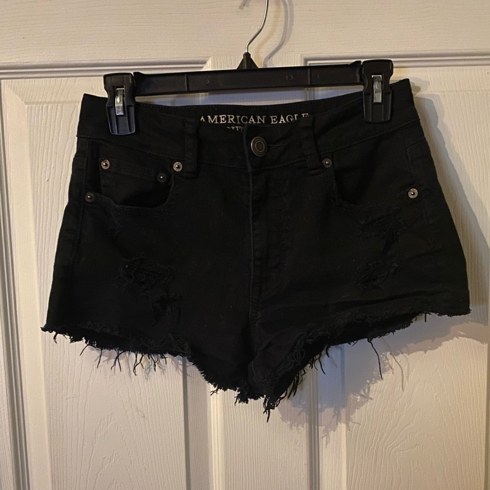 Black Distressed Jean Shorts
